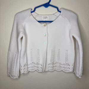 Mud Pie Baby Girl Sweater | Size 12-18 Mo | White Knit with Crochet Trim | NWT